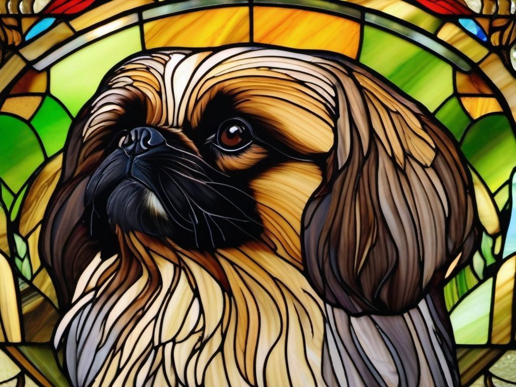 1024x768 Stained Glass Pekingese