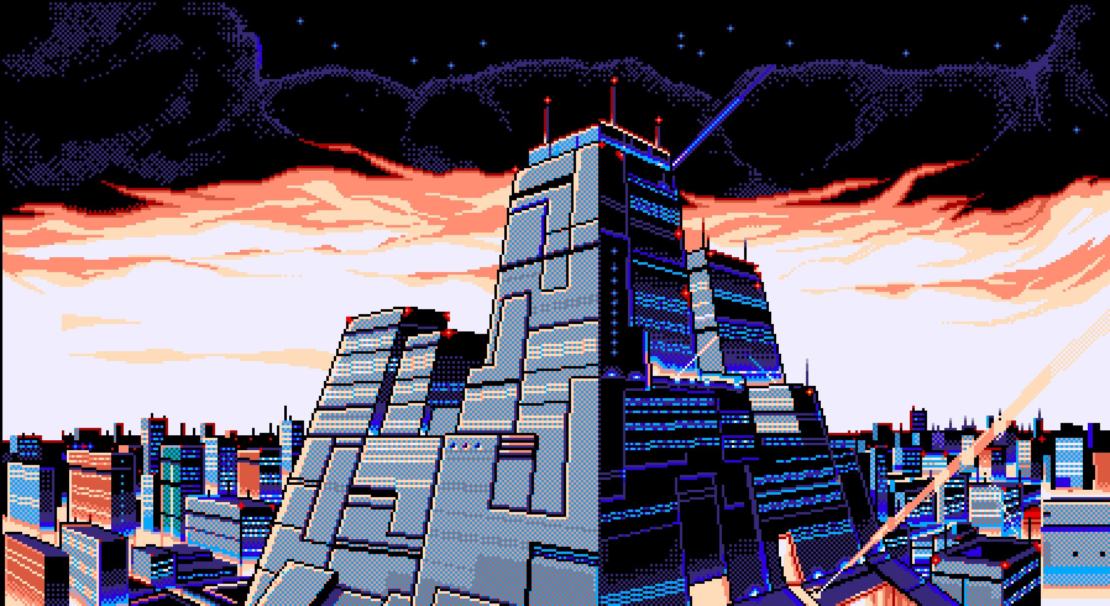2245x1225 Artistic Building Pixel Art Wallpaper