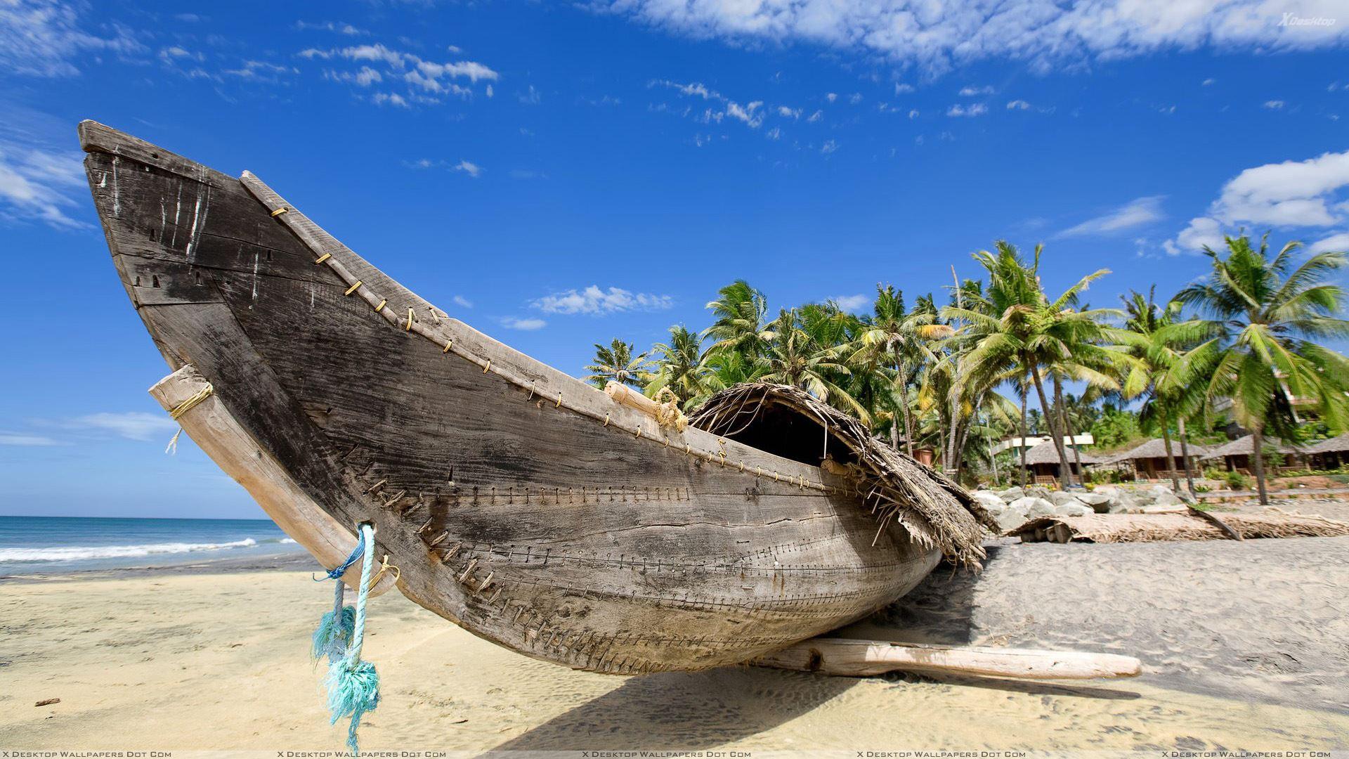1920x1080 Wooden Old Boat Near Sea Side Wallpaper