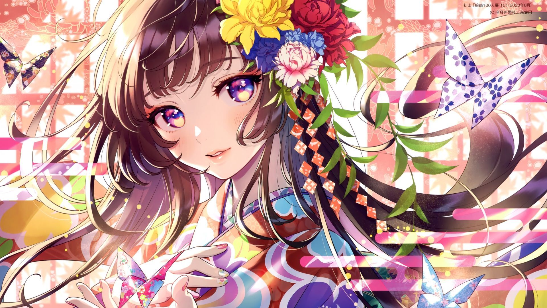 1920x1080 Anime girl Wallpaper 4K, Floral, Colorful, Girly, Magical