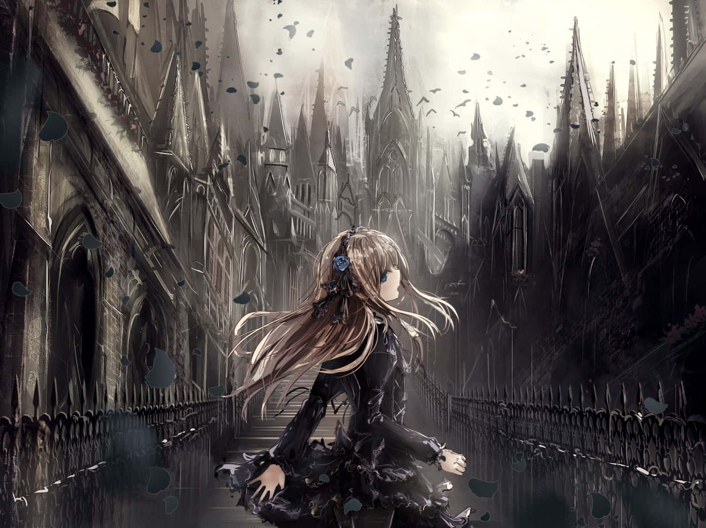 1434x1073 Goth Anime Girl Fantasy Scene Wallpaper