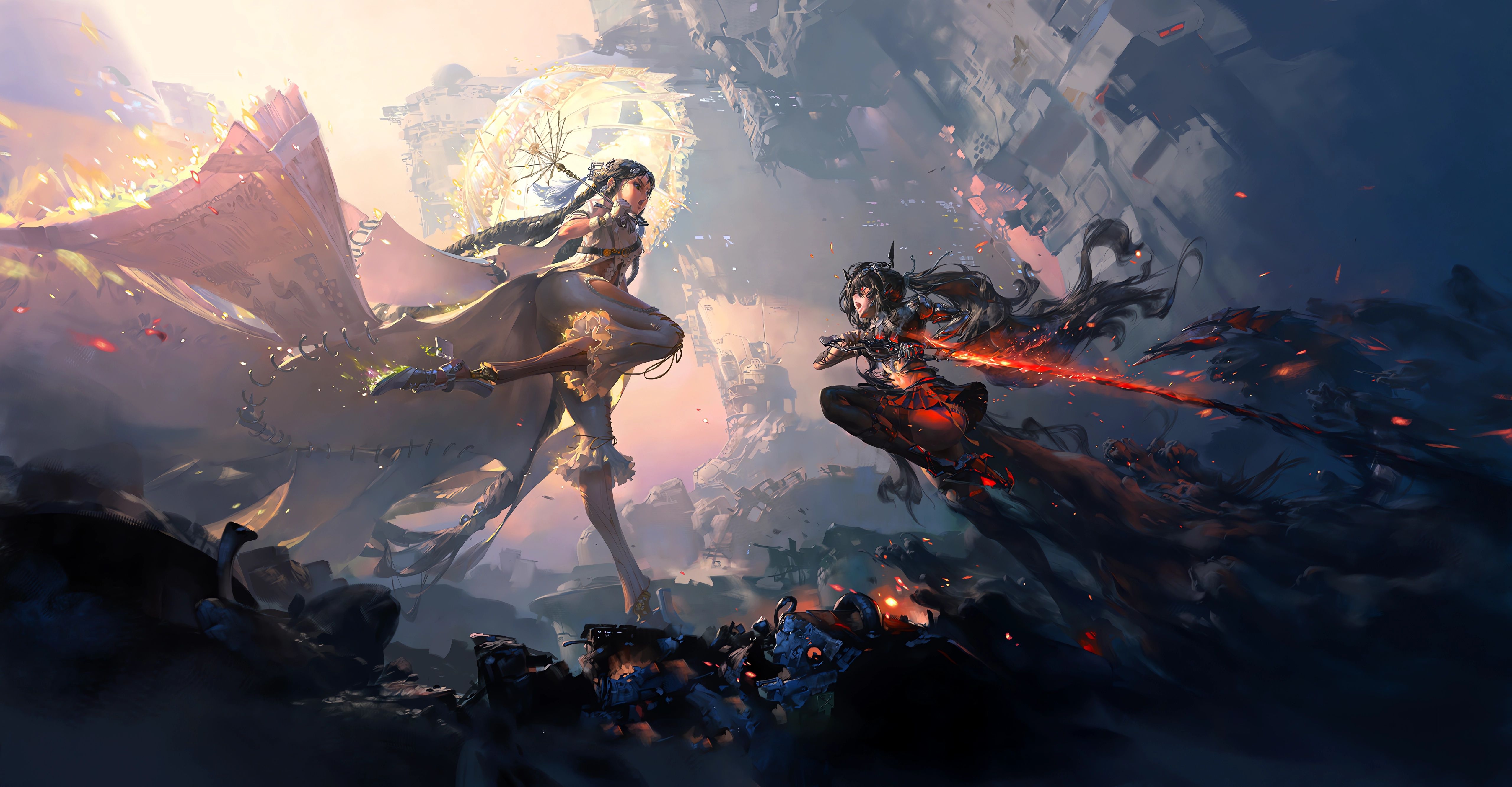 5120x2666 PC WALLPAPER 4K. FANTASY ANIME GIRLS