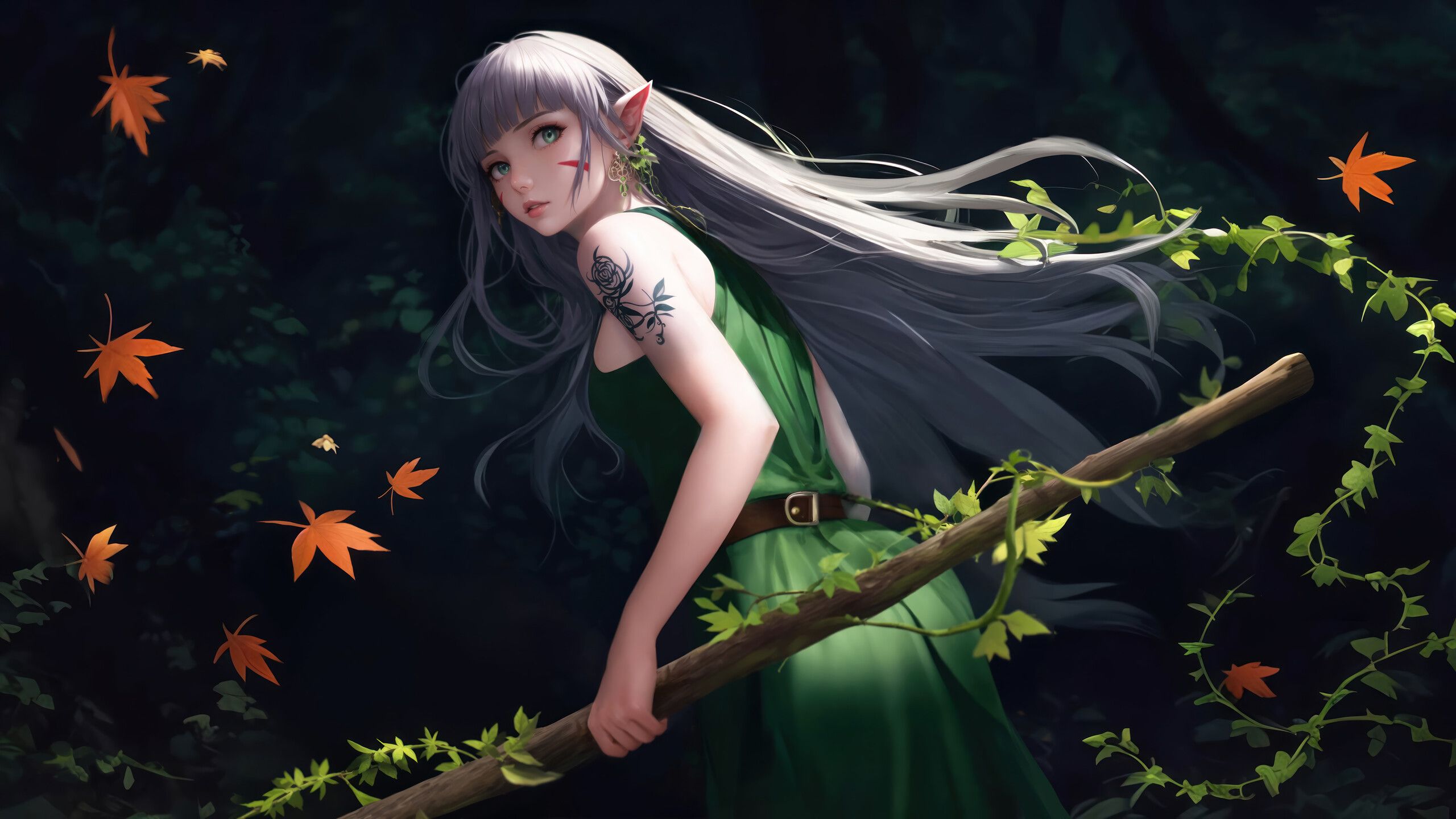 2560x1440 Elf Anime Girl Fantasy 4K Wallpaper