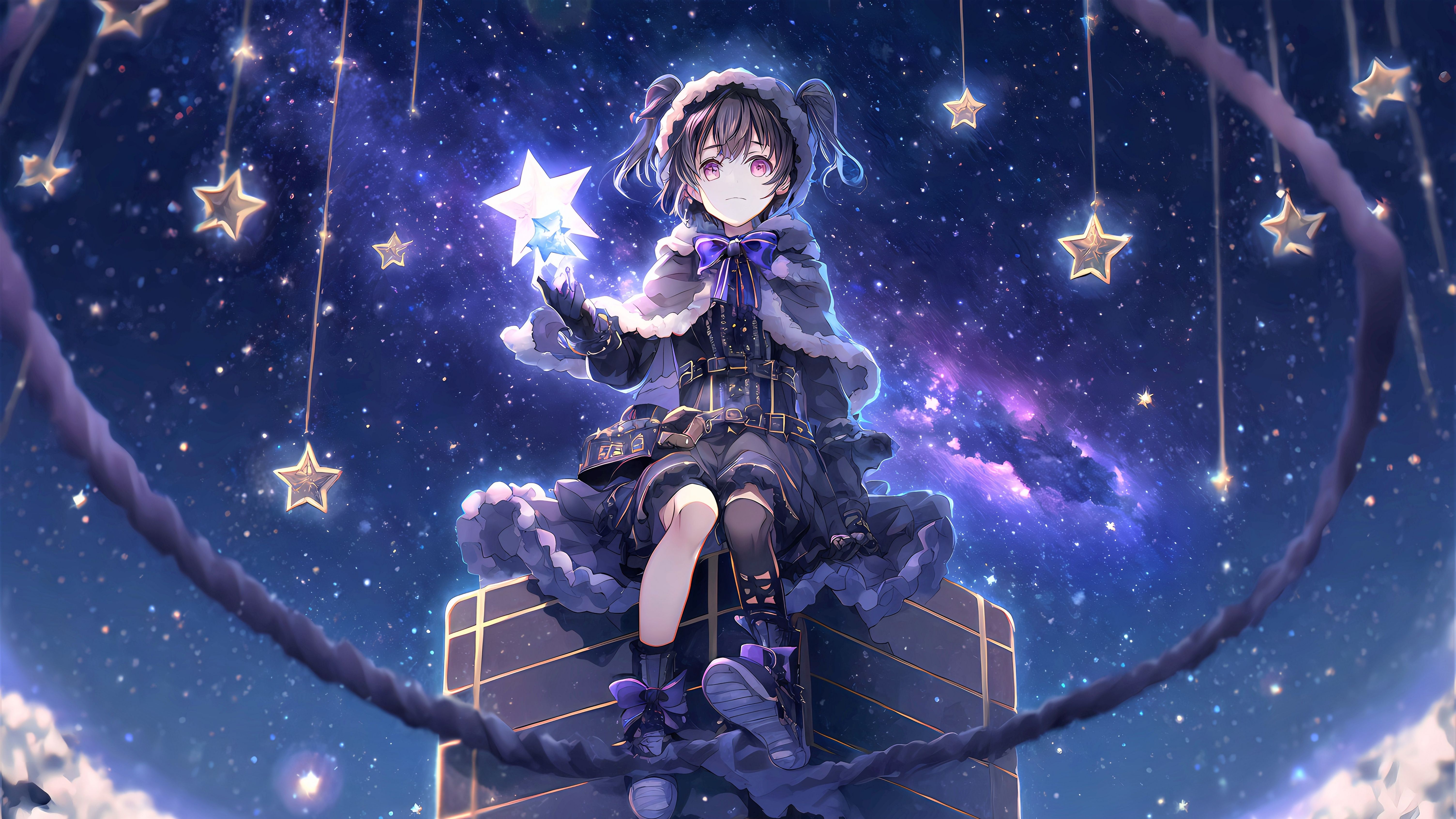 6016x3384 Anime girl Wallpaper 4K, Stars, Surreal