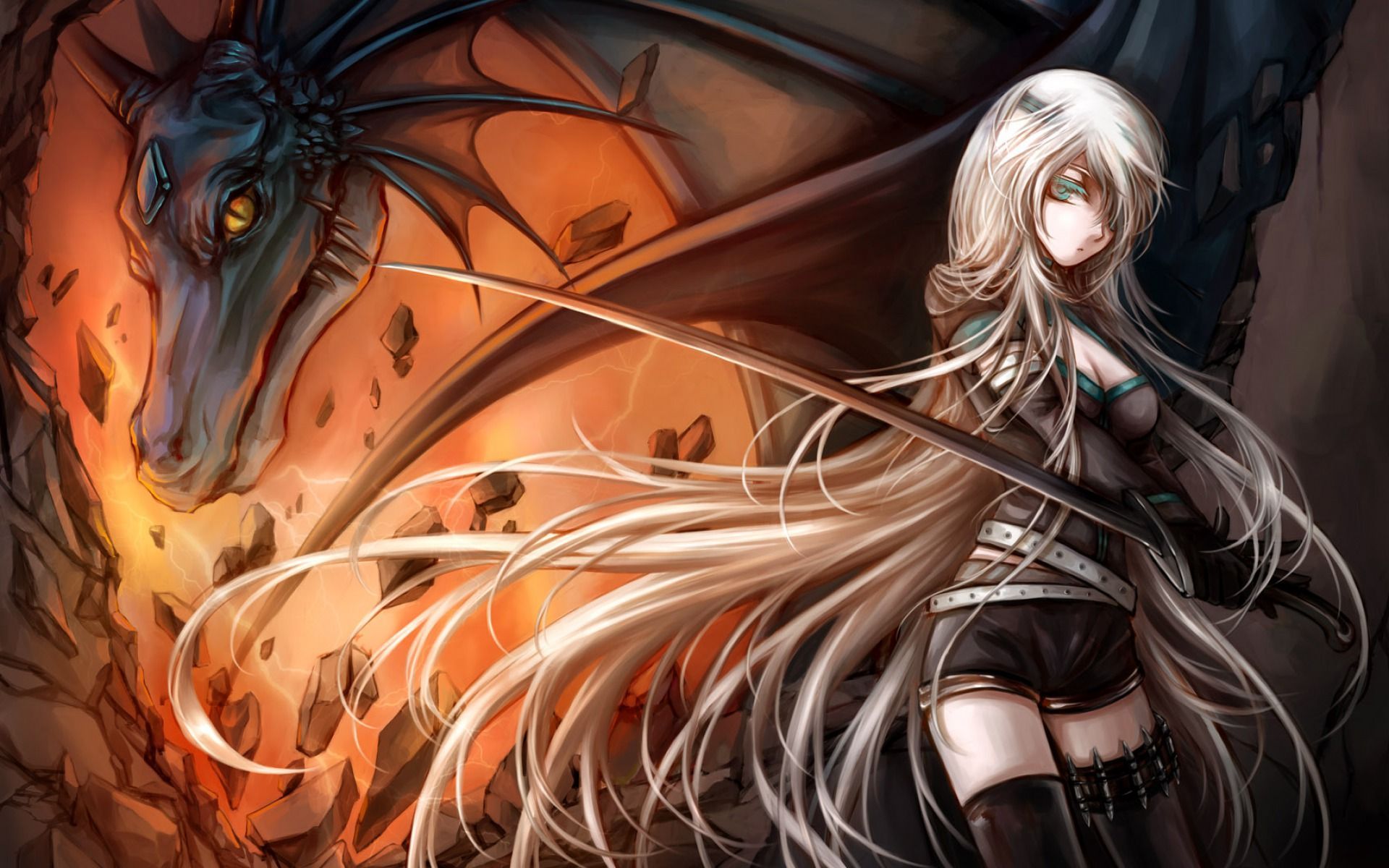 1920x1200 Woman Warrior Dragon Fantasy Anime