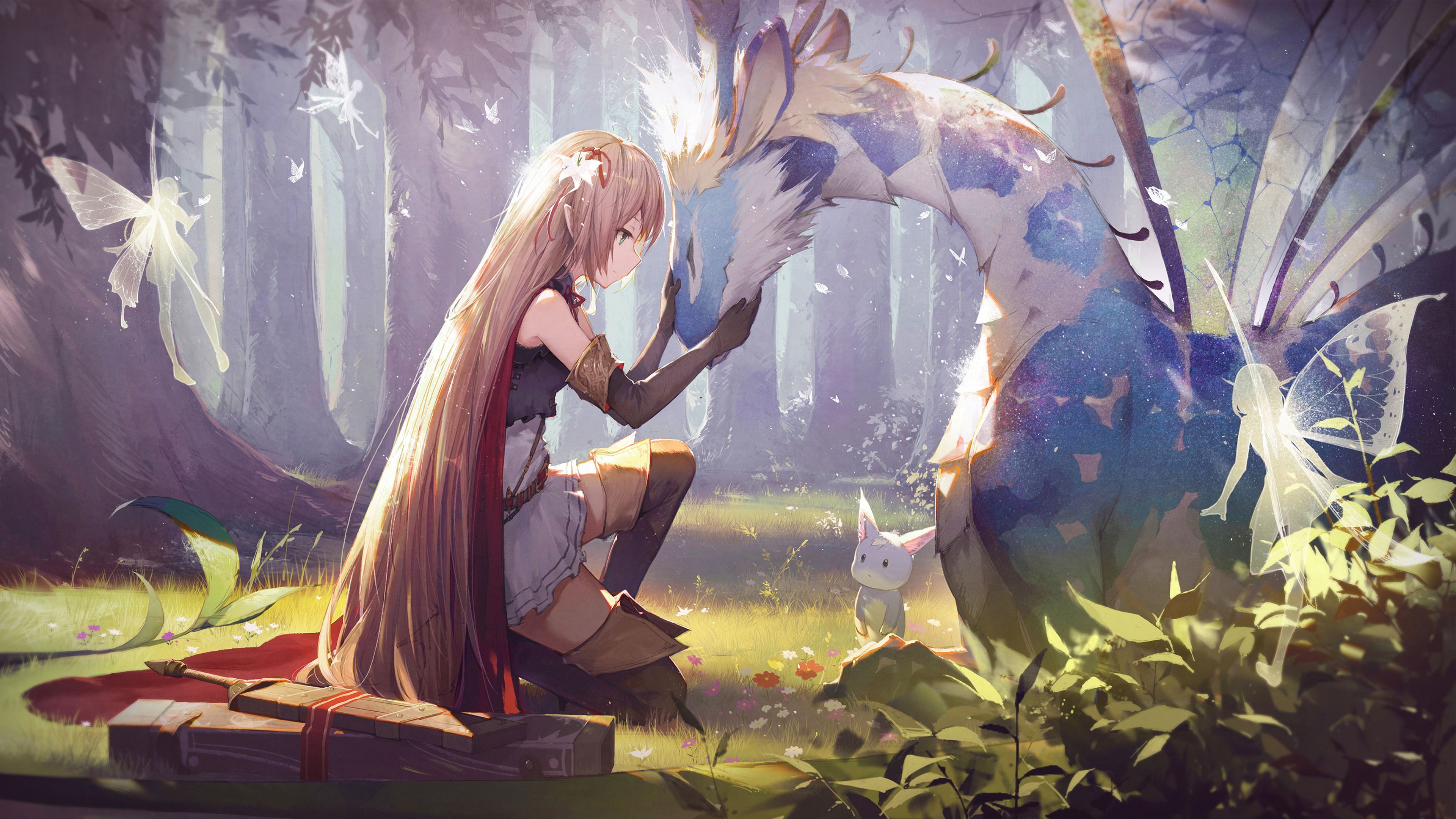 3840x2160 Anime Girl Fantasy Creatures 4K