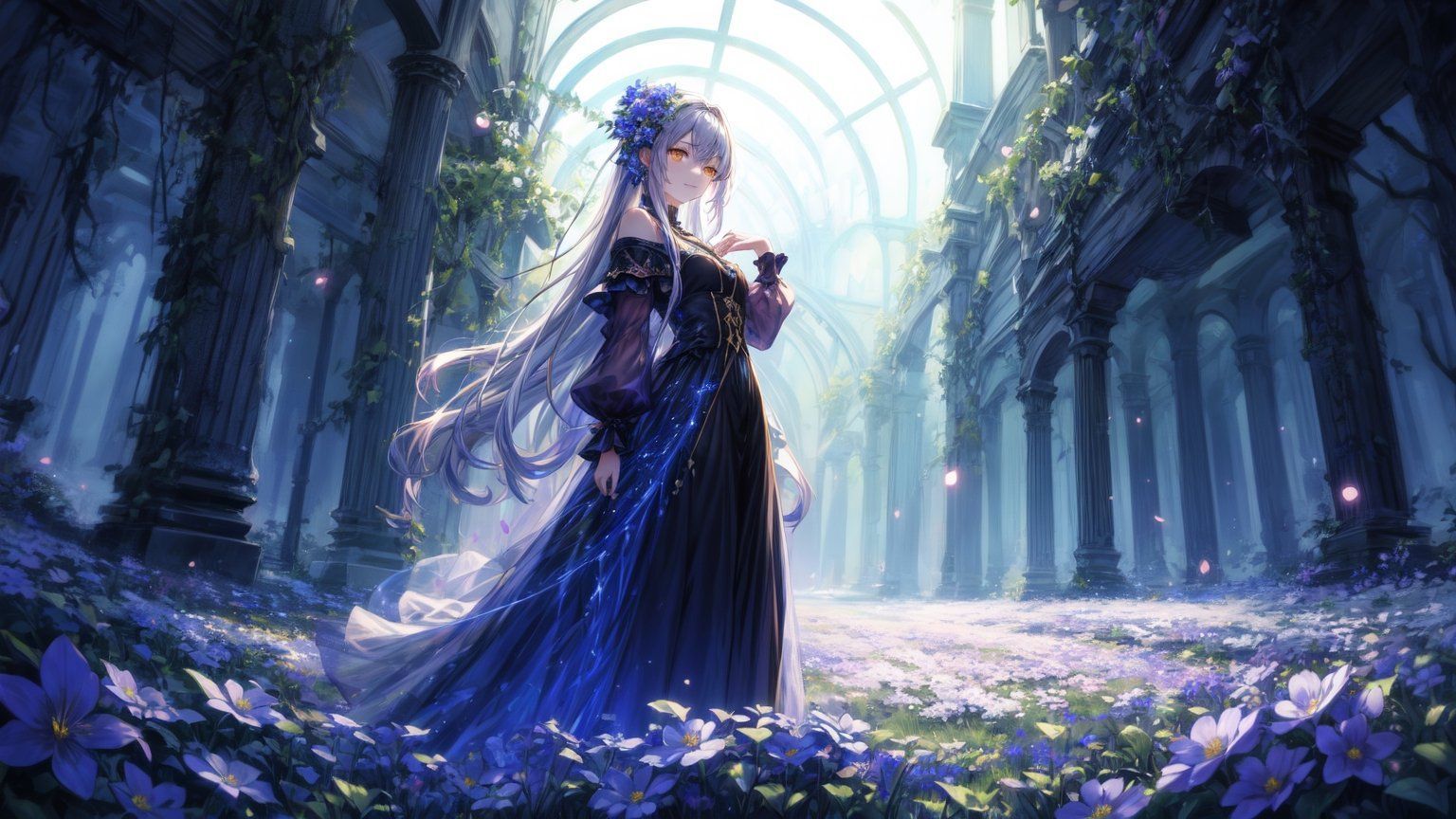 1536x864 anime, woman in a long dress s. image