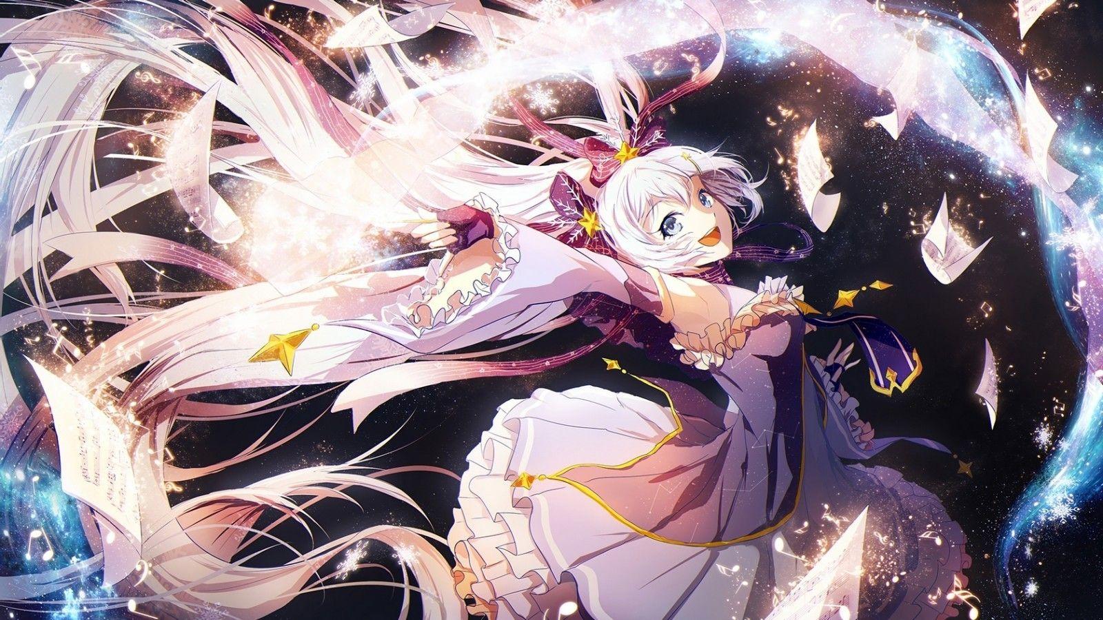 1600x900 Download 1600x900 Hatsune Miku, White Hair, Smiling, Dress