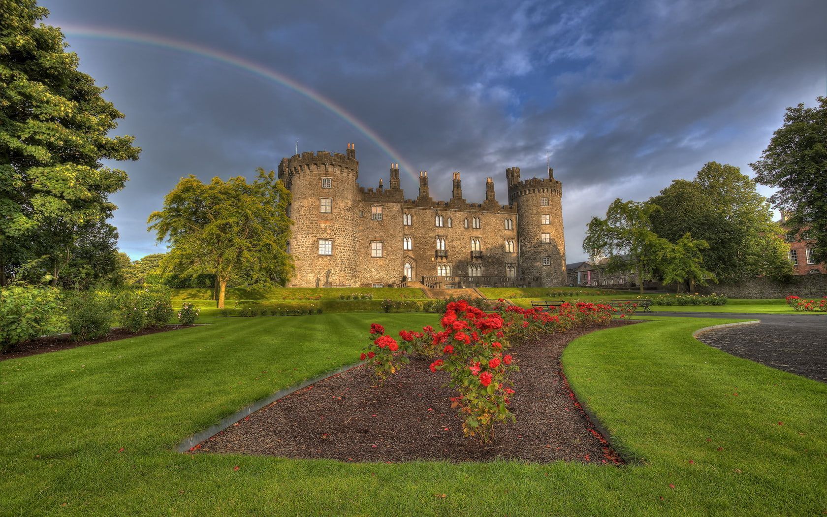 1680x1050 HD wallpaper: castle, rainbows, lawns