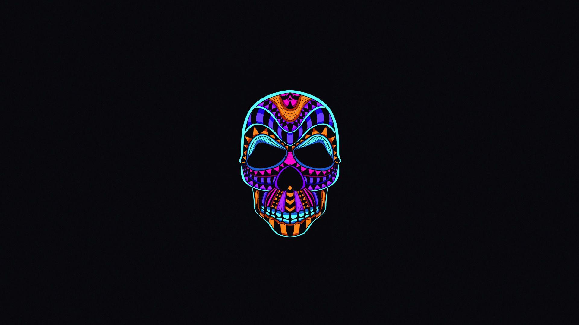 1920x1080 Neon Color Minimalist Skull 1080P Laptop Full HD
