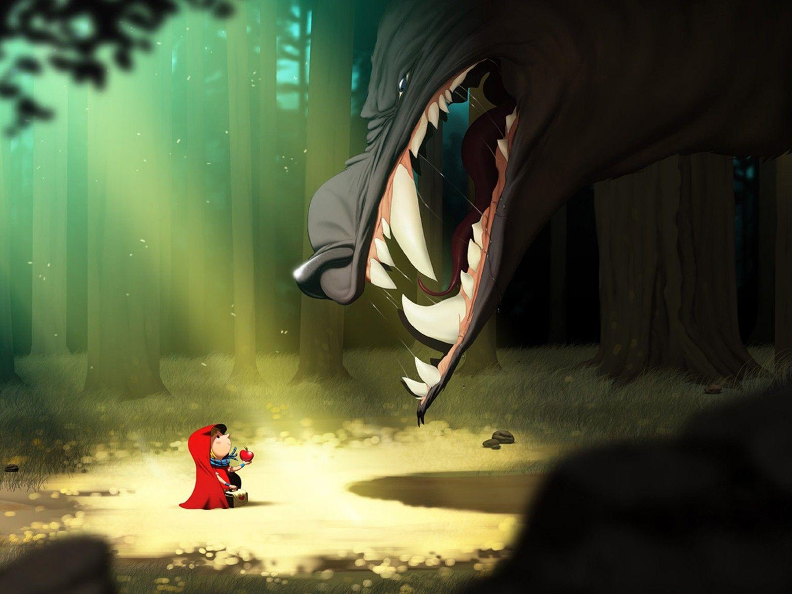 1600x1200 cartoons forest little red riding hood red hood wolves
