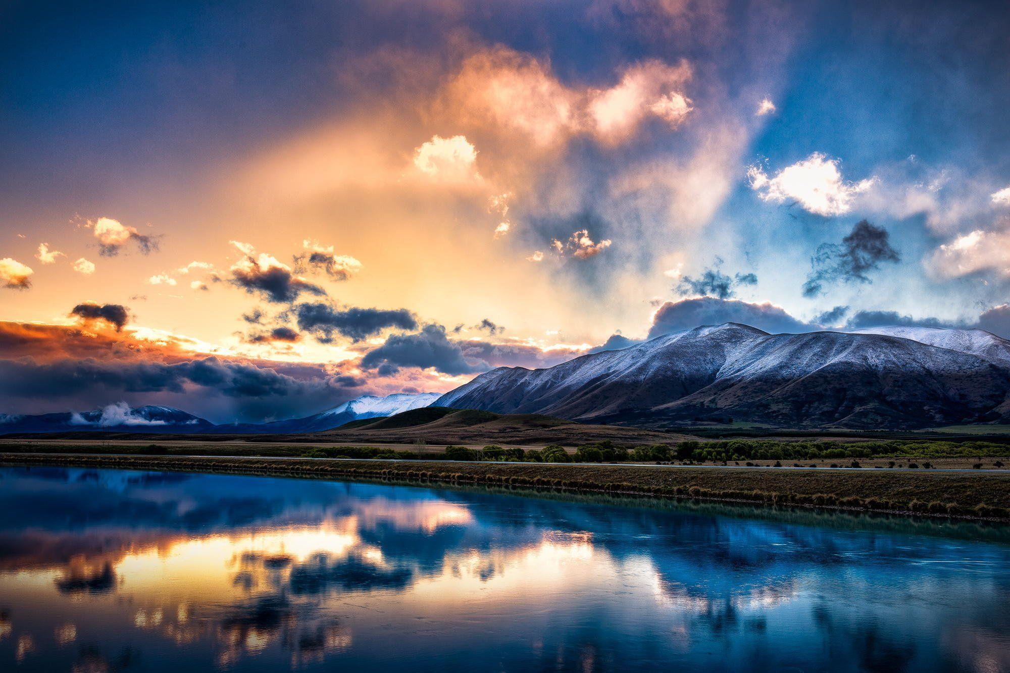 2000x1333 new, Zealand, South, Island, Mountains, Snow, Lake