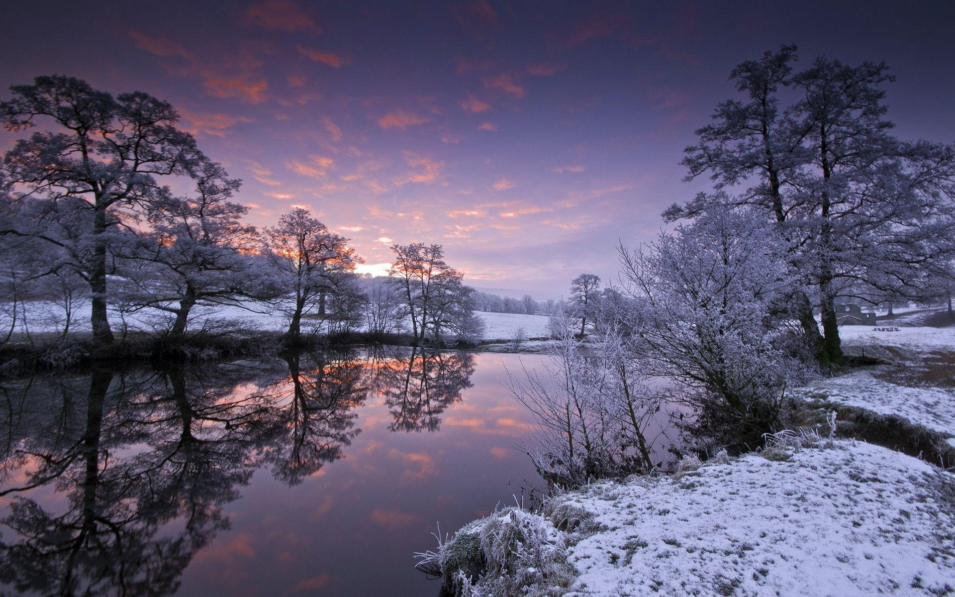 1920x1200 landscapes, Winter, Snow, Reflection, Water, Sky, Clouds