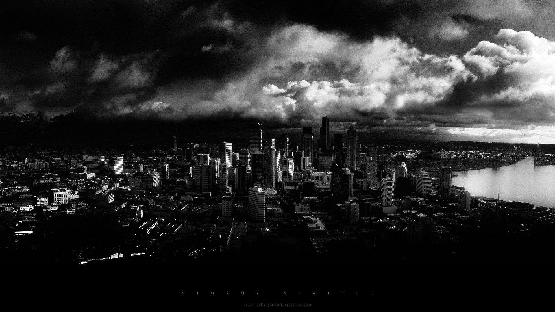 1920x1080 cityscapes, black and white, Seattle, monochrome, cities