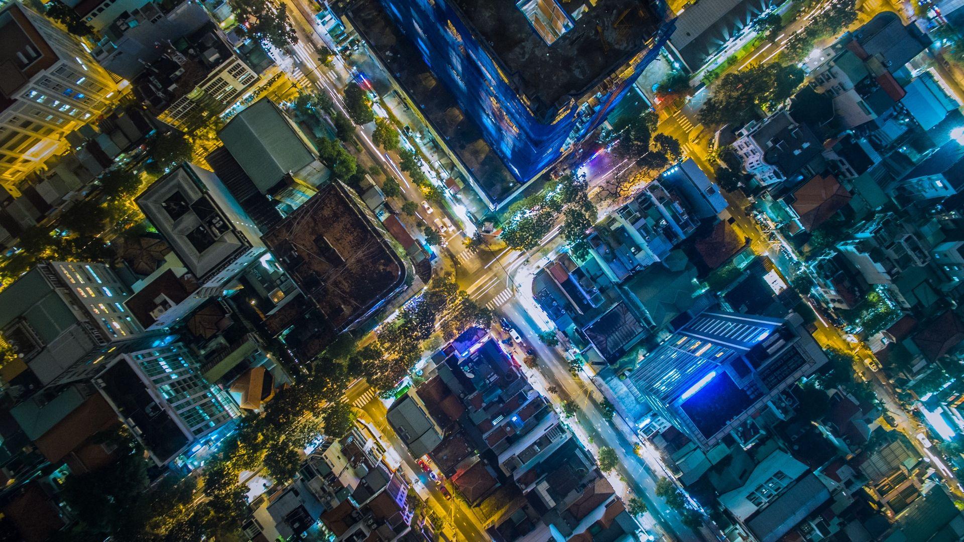 1920x1080 Download wallpaper 1920x1080 night city, view from above, ho