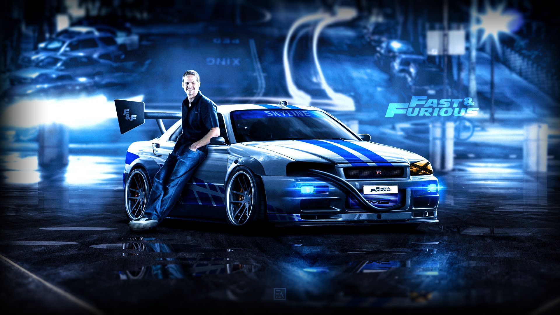 1920x1080 Paul Walker Nissan Skyline Wallpaper