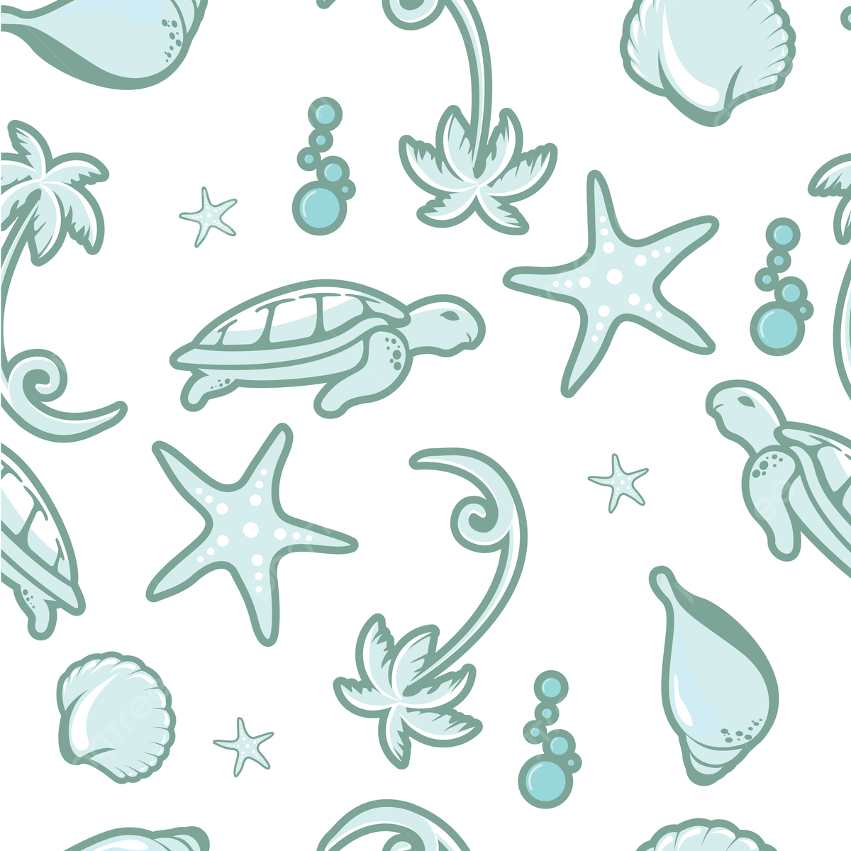 1200x1200 Beach Element Seamless Pattern Blues T