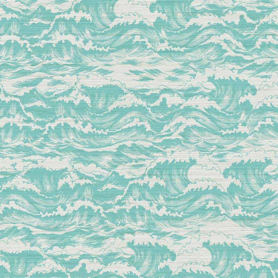 900x900 Ocean Waves in Bahama Blue Grasscloth