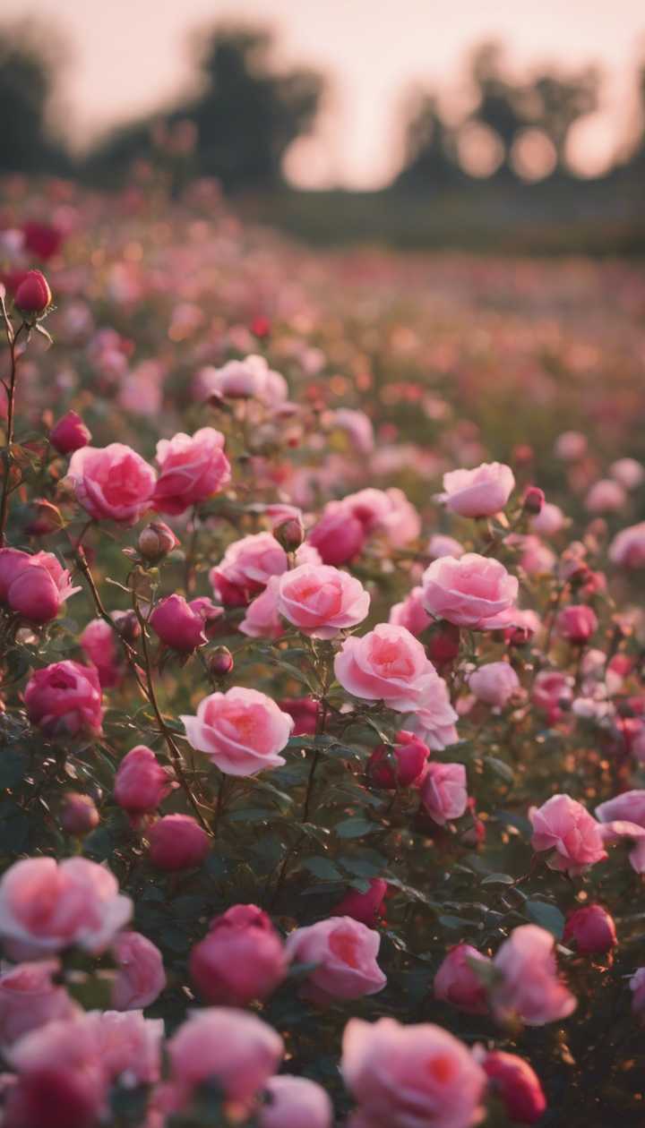 720x1260 A field full of wild roses in various shades of color at twilight. Wallpaper [6182be7123044eb79257]