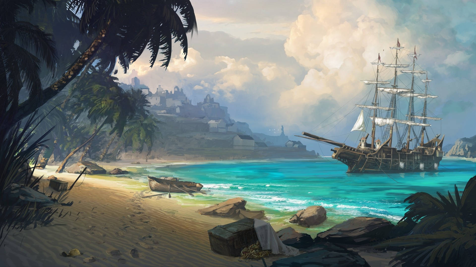 1920x1080 Pirate Ship Painted Art Wallpaper