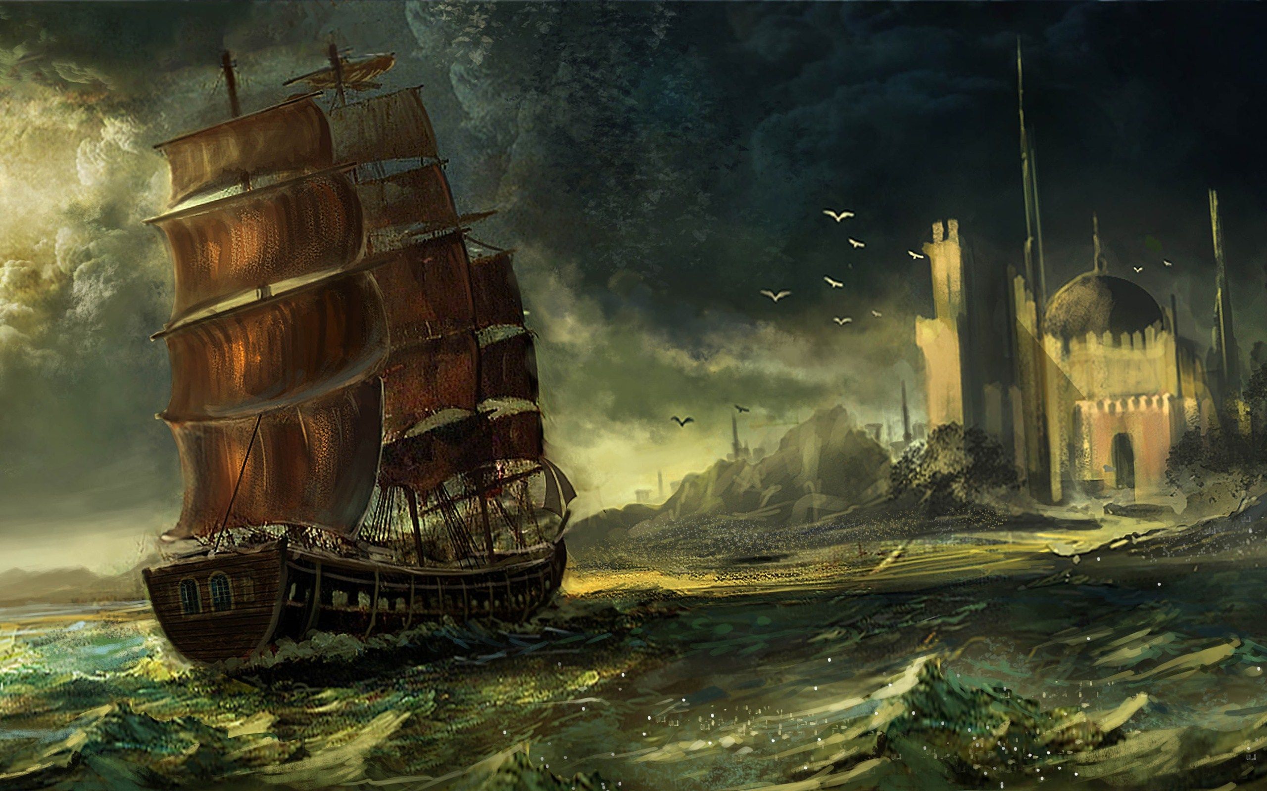 2560x1600 Epic Fantasy Ship: HD Wallpaper