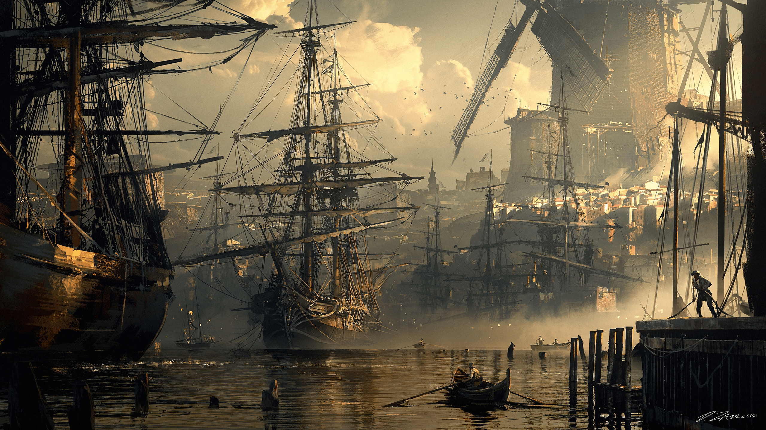2560x1440 A art wallpaper of a port