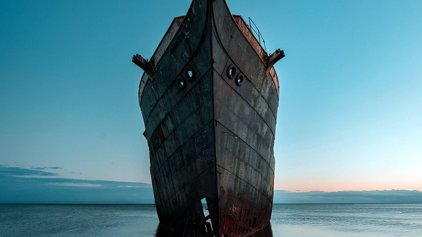 1366x768 Boat Ship Sea Blue Art