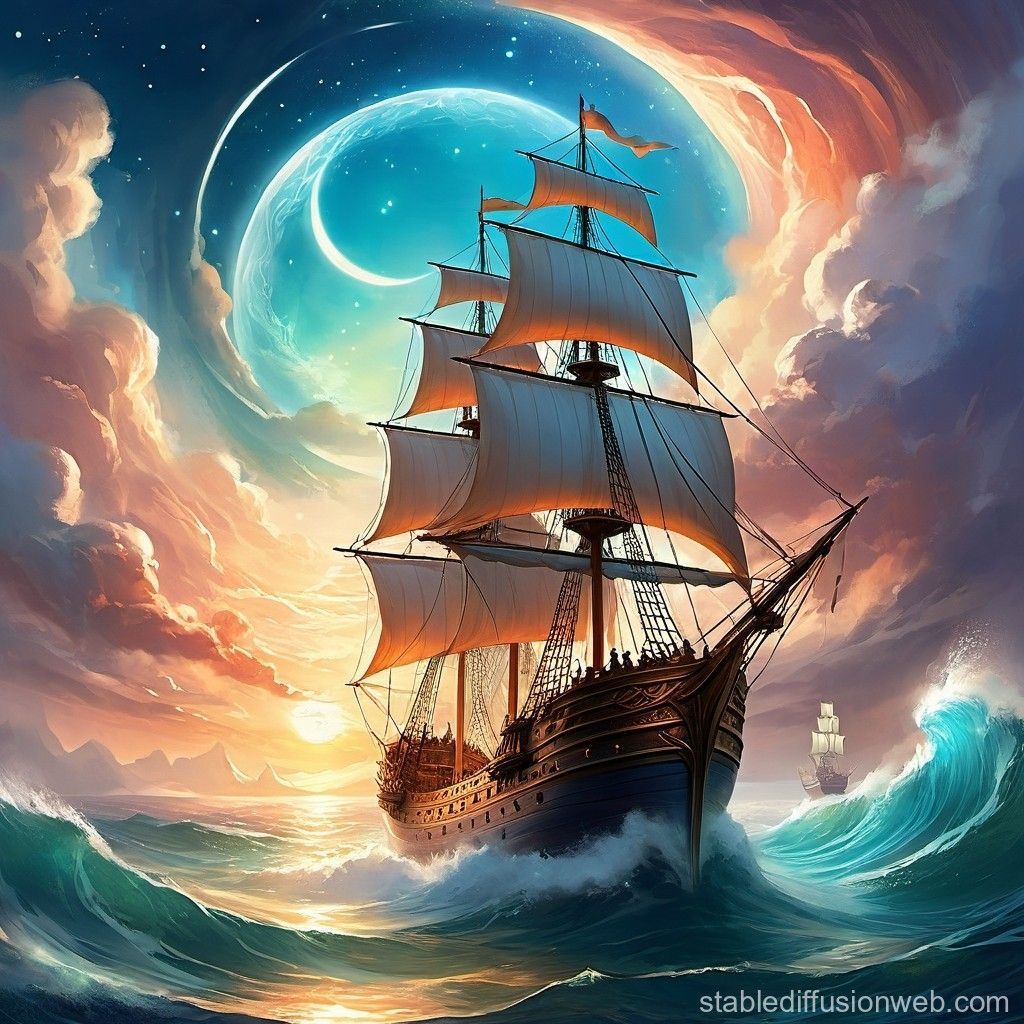 1024x1024 Waved Sea with a Ship. Stable