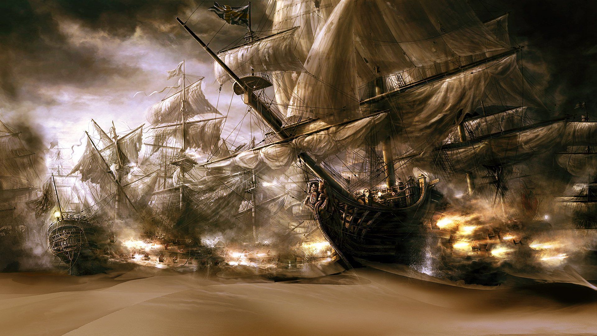1920x1080 Epic Fantasy Ships: HD Wallpaper