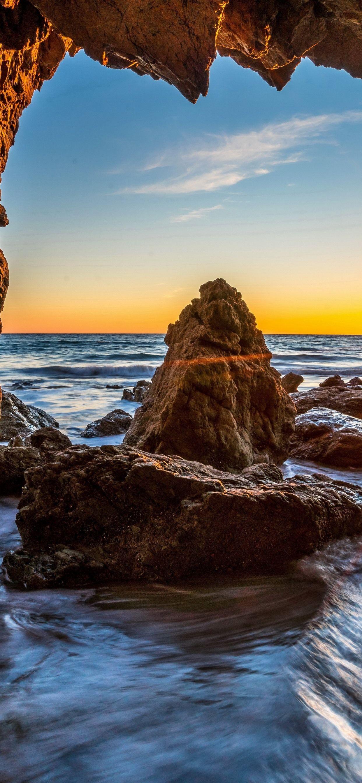 1242x2688 USA, Malibu, đá, biển, hang động, ánh nắng mặt trời 1242x2688 iPhone XS