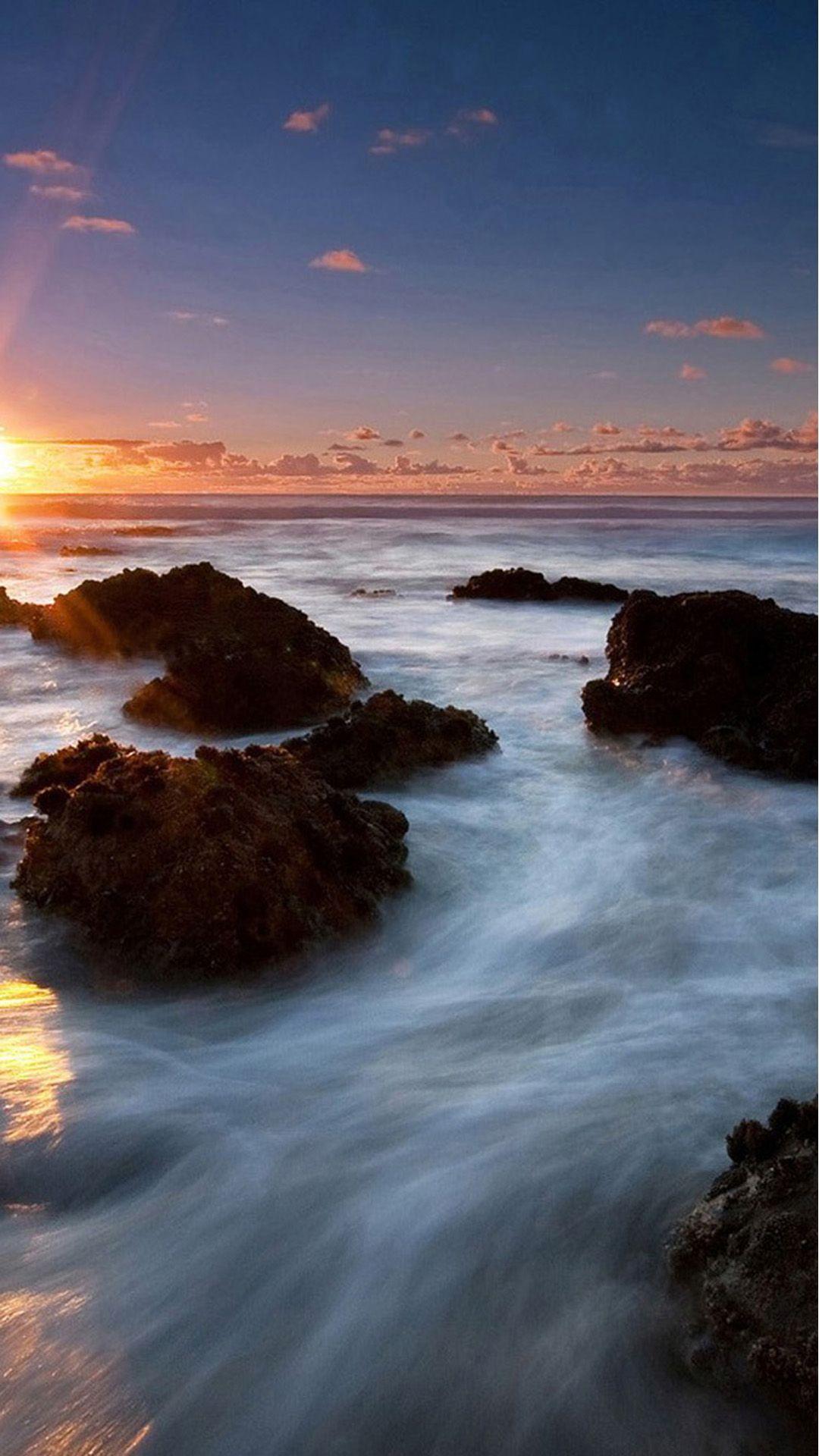 1080x1920 Beach Sunset Sea Long Exposure Android wallpaper