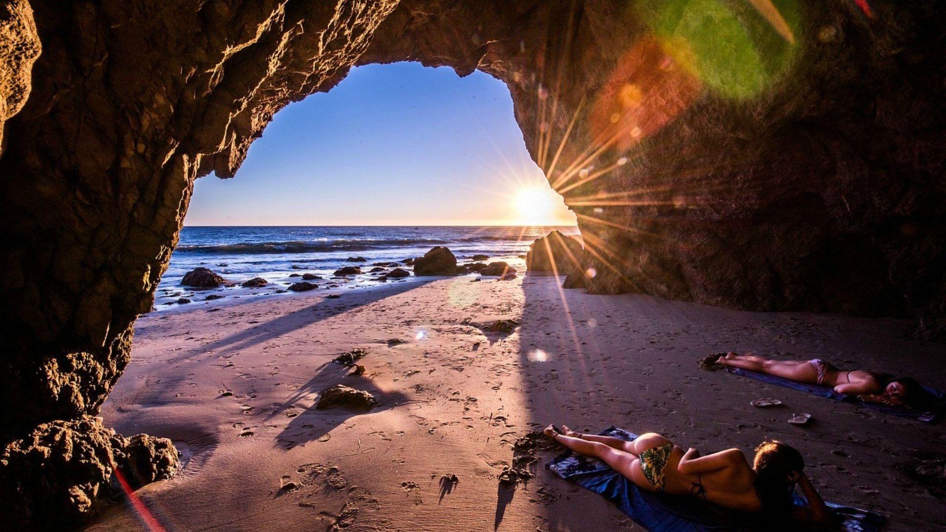 1920x1080 Malibu California Nature Sea Usa Sunset Cave Beach Hình nền