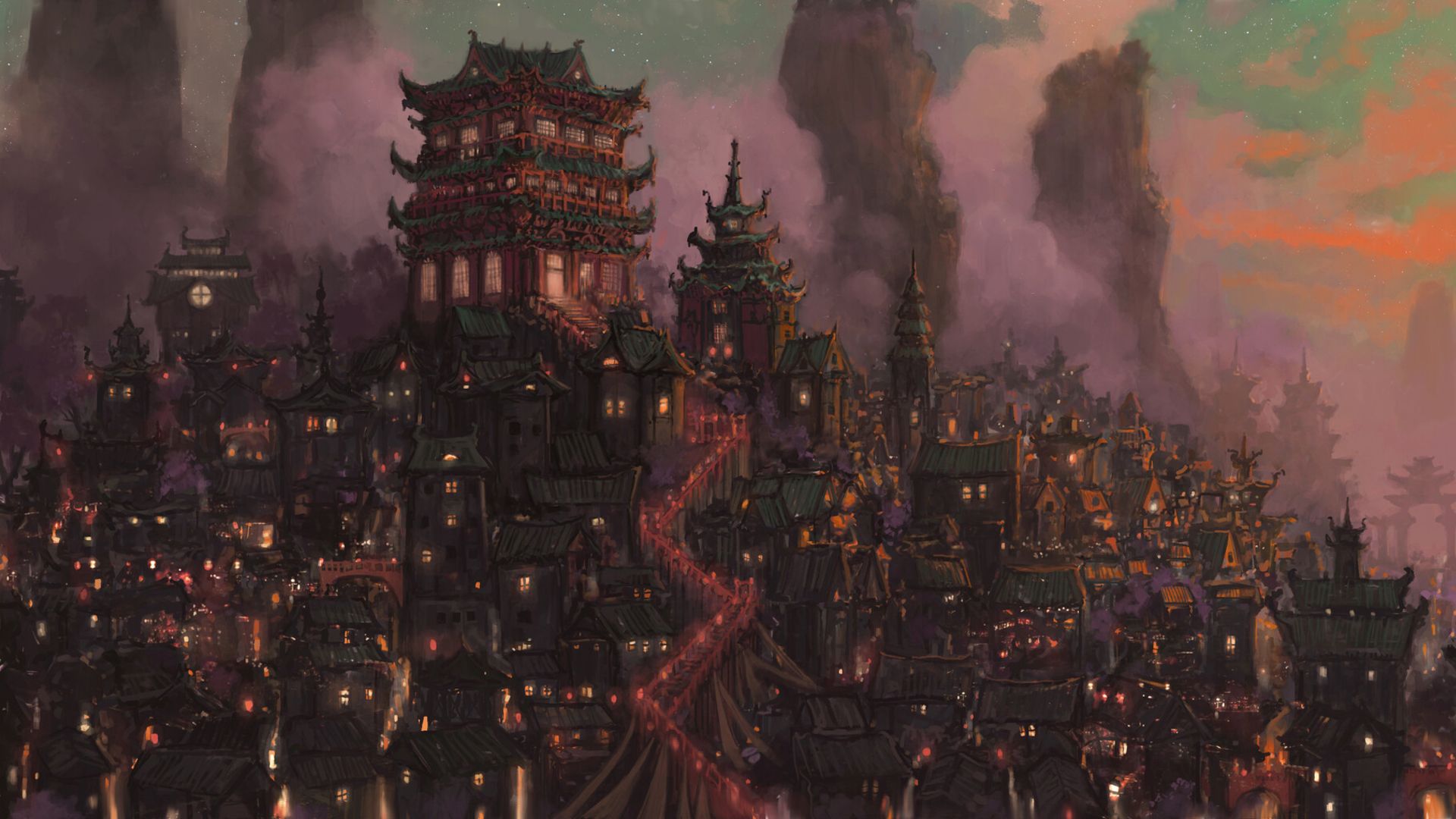 1920x1080 Liyue Buildings Smokes HD Genshin