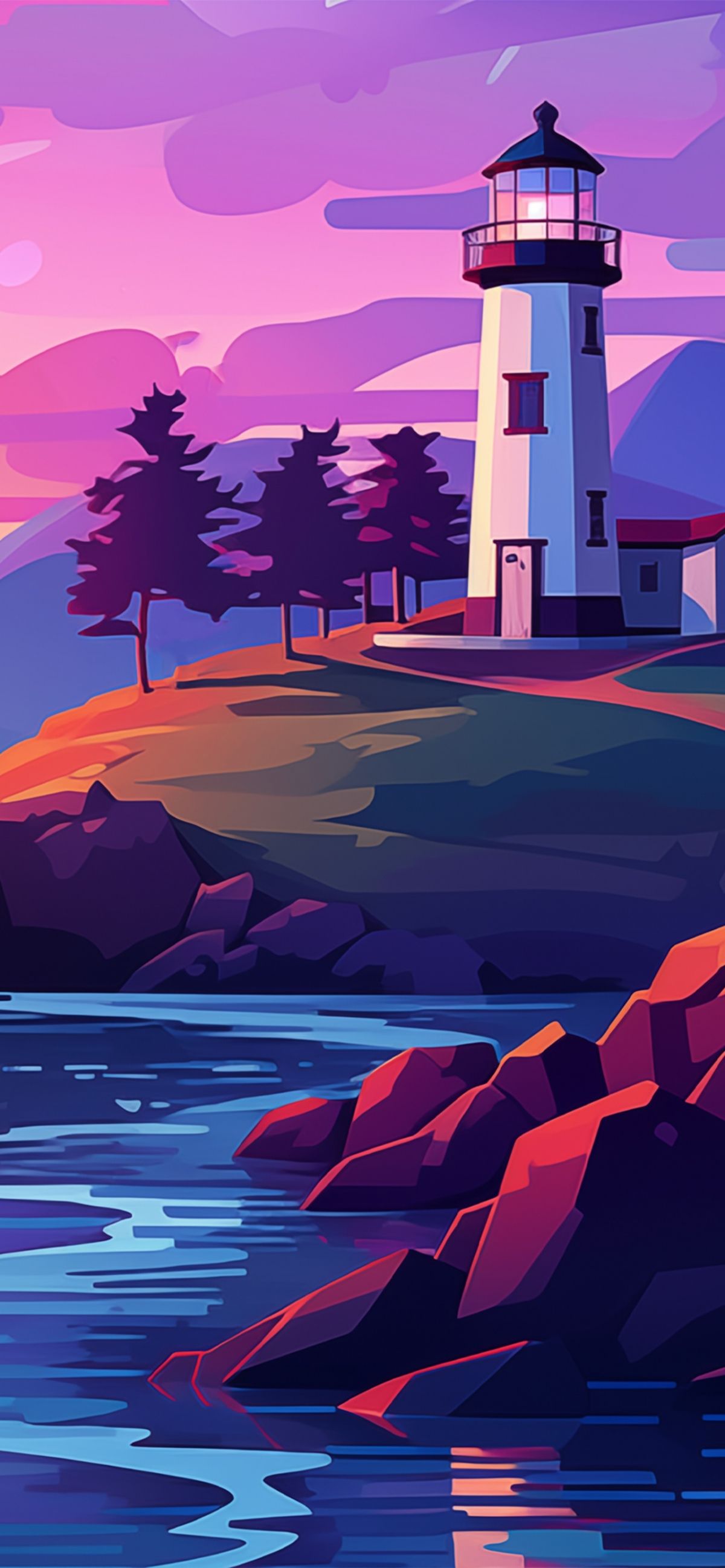 1200x2596 Lighthouse By The Water Cartoon Drawing