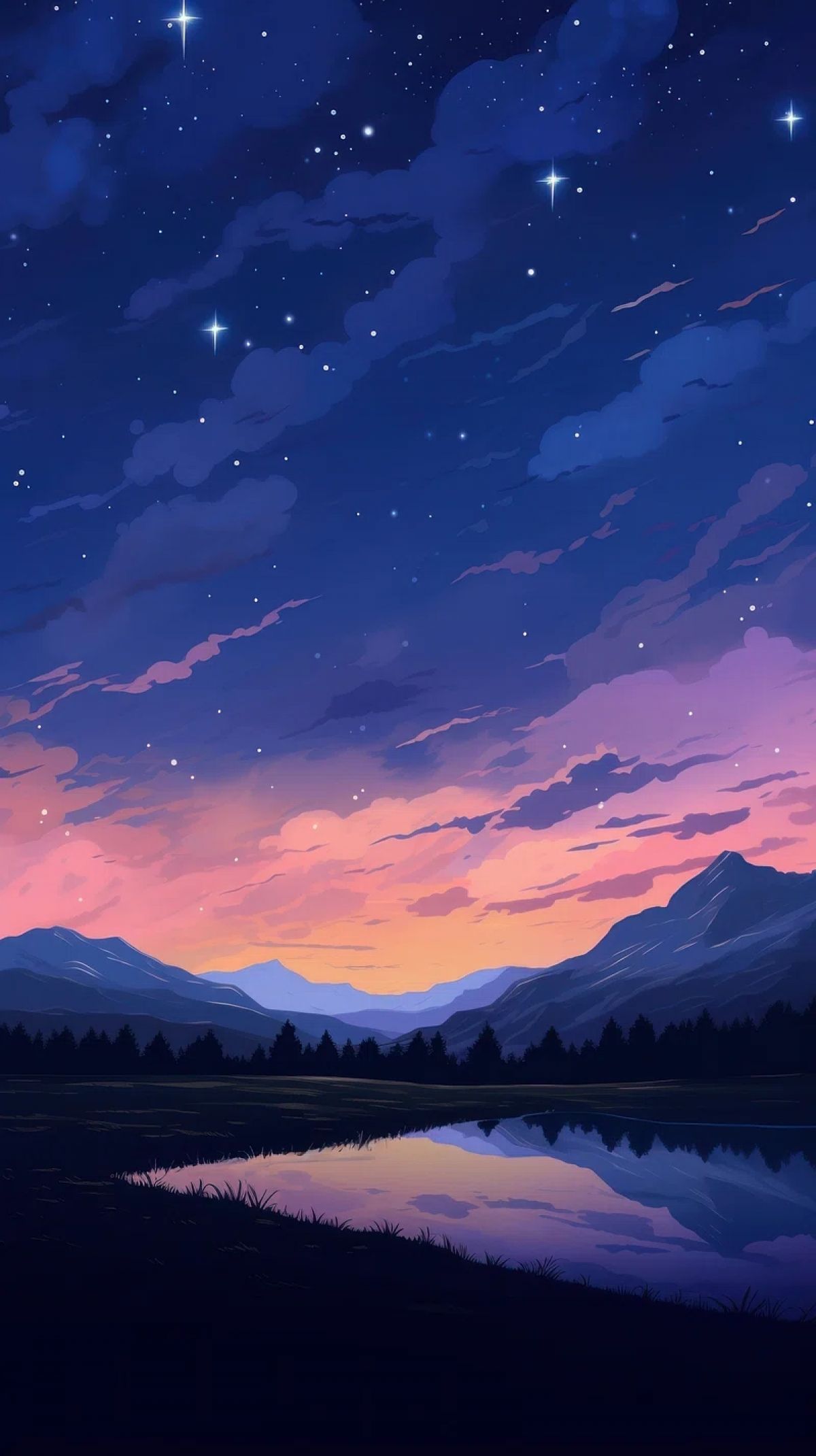 1200x2140 Cartoon Drawing Anime Sunset Gorgeous