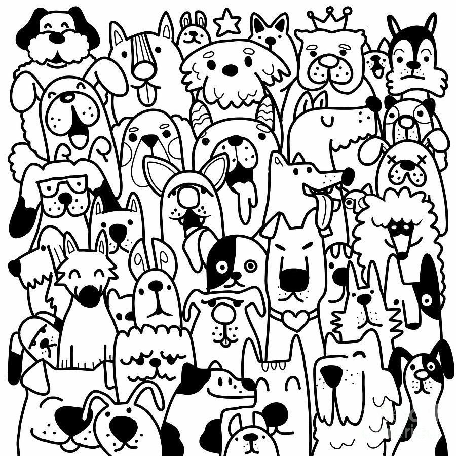 900x900 pattern with dog. Cute dog face. Doodle