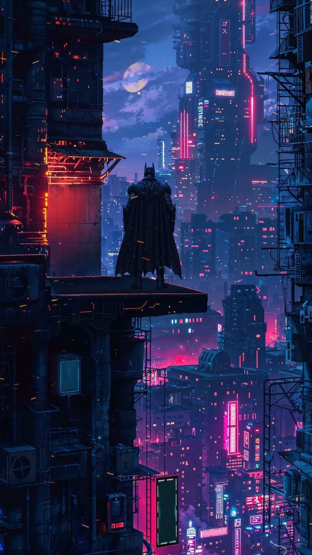 1080x1920 Batman In The Dystopian Cyber Era In Gotham City Wallpaper For Your Smartphone