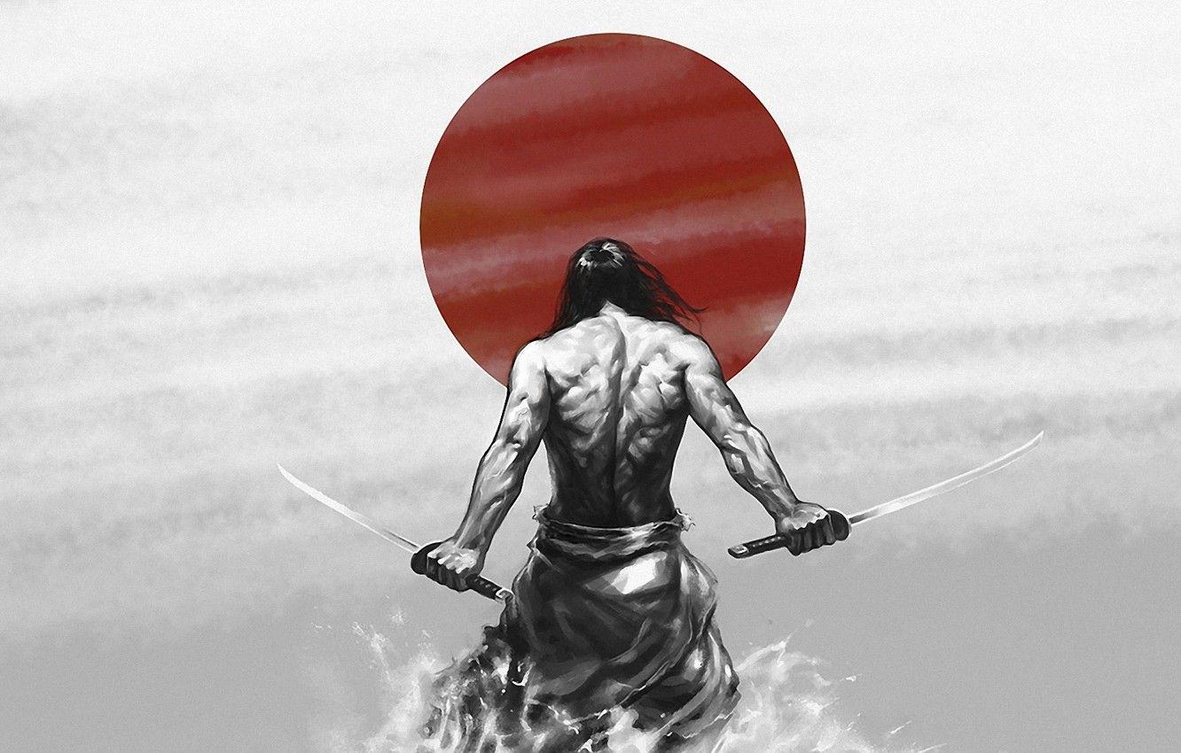 1332x850 Wallpaper the sun, power, Wallpaper, figure, katana, Japan