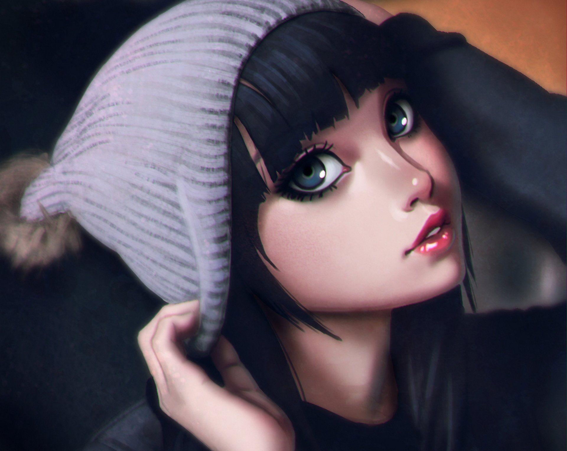 1920x1528 anime, Art, Beauty, Big, Blue, Eyes, Brunette, Cute, Eyes