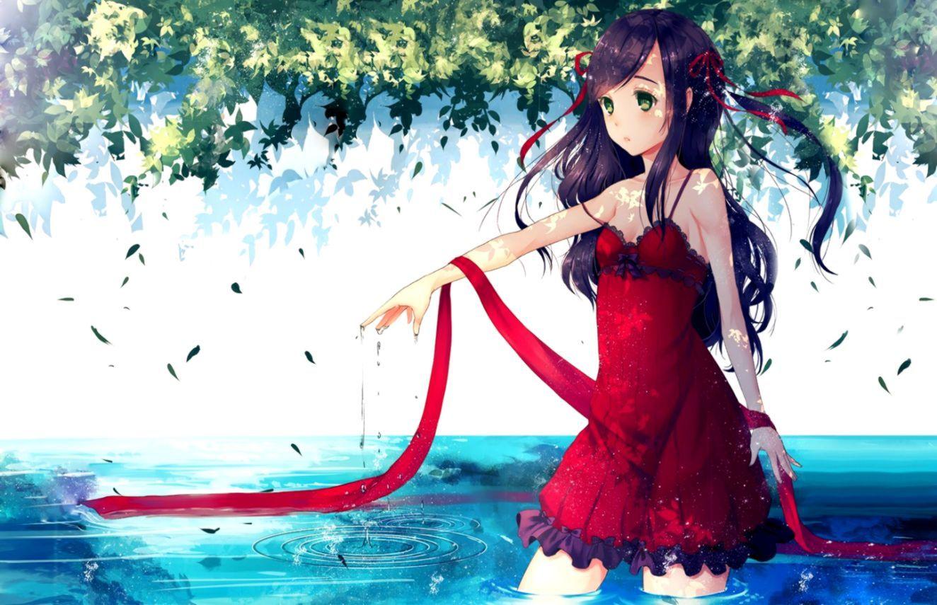 1324x855 Anime Girl In Water Image HD