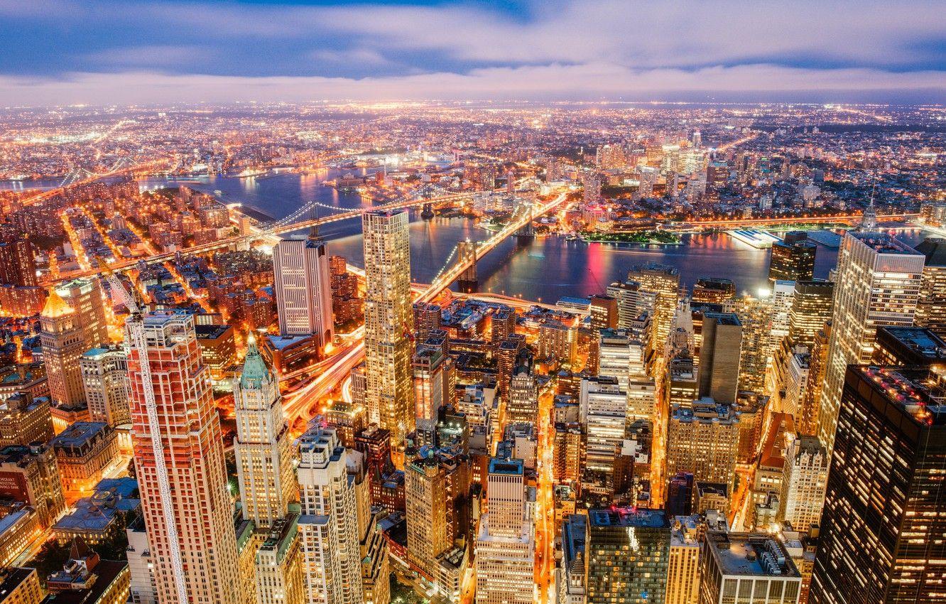1332x850 Wallpaper river, building, New York, panorama, bridges