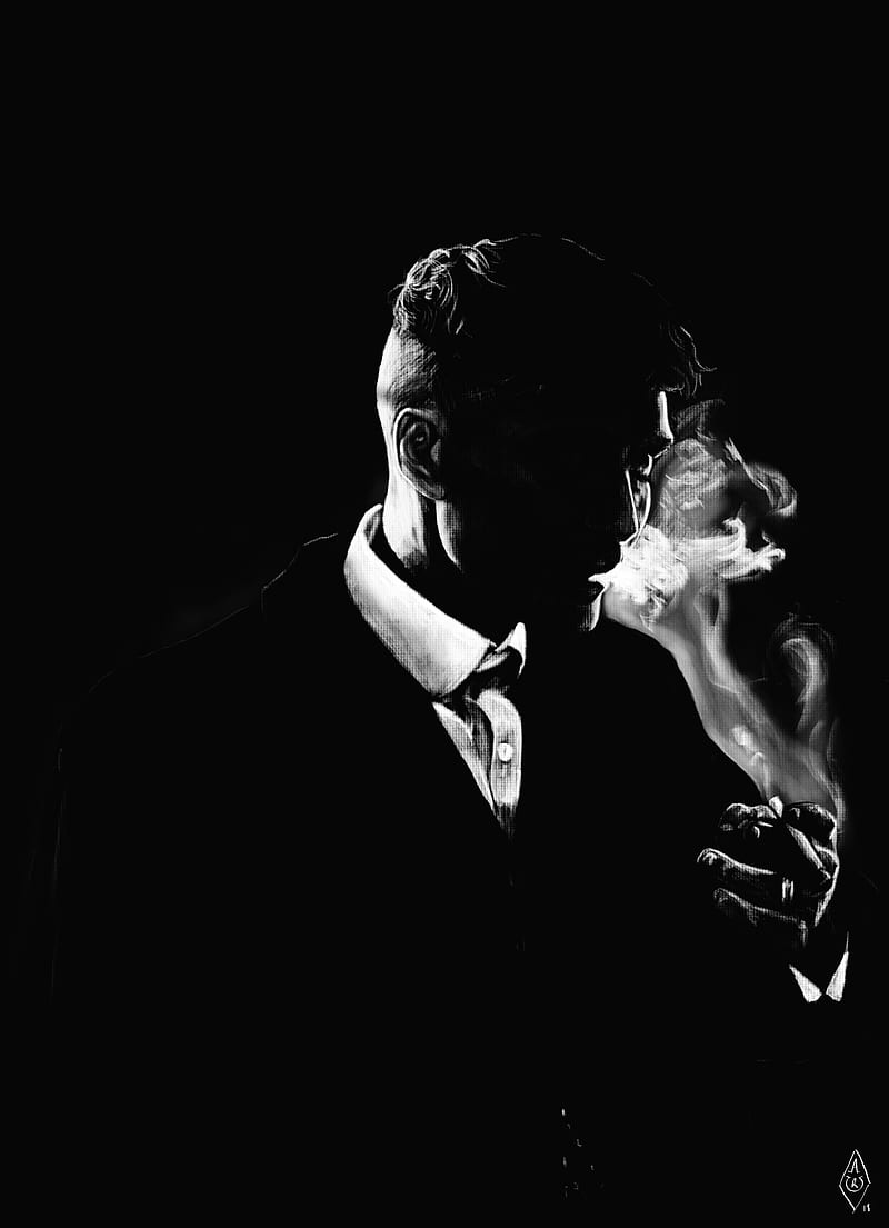 800x1105 Smoking Tommy Shelby, black, black and white, film, movie, peaky blinders, thomas shelby, HD phone wallpaper