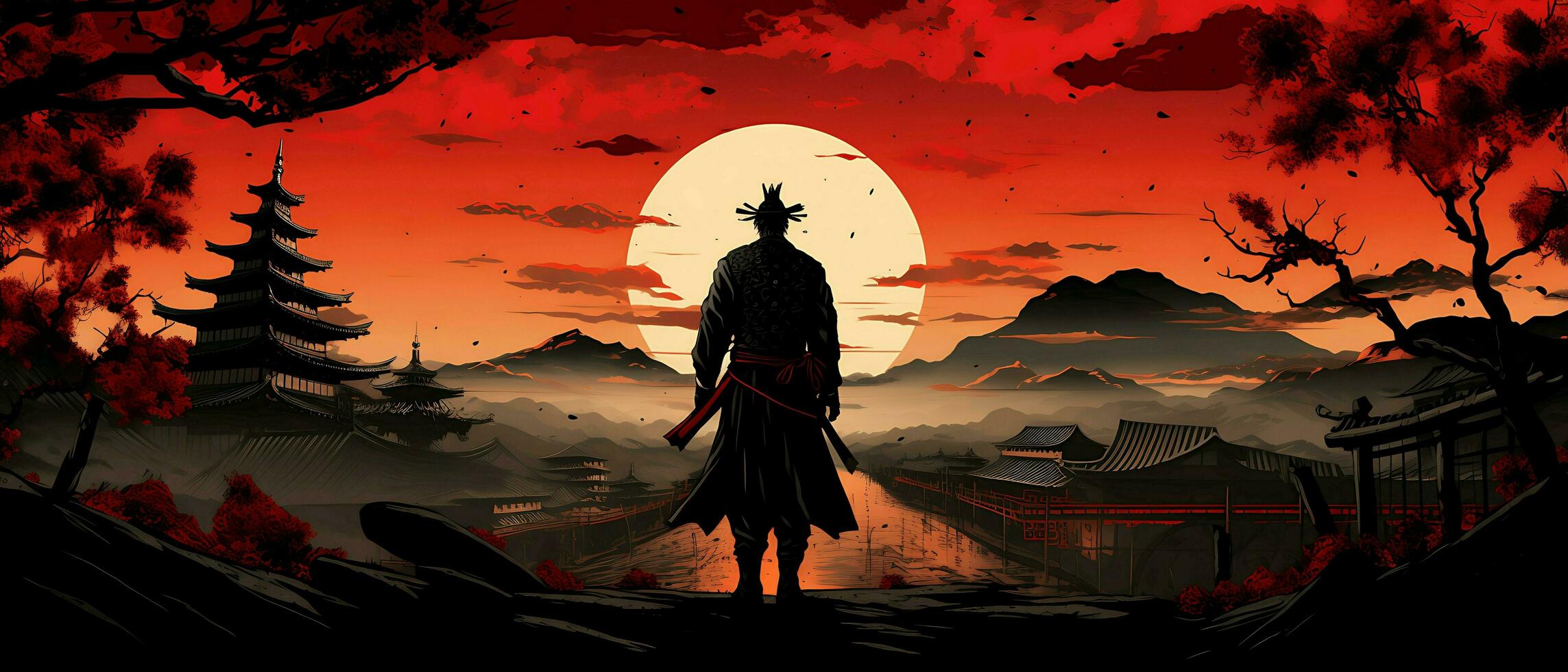 2287x980 samurai retro comic ai generative