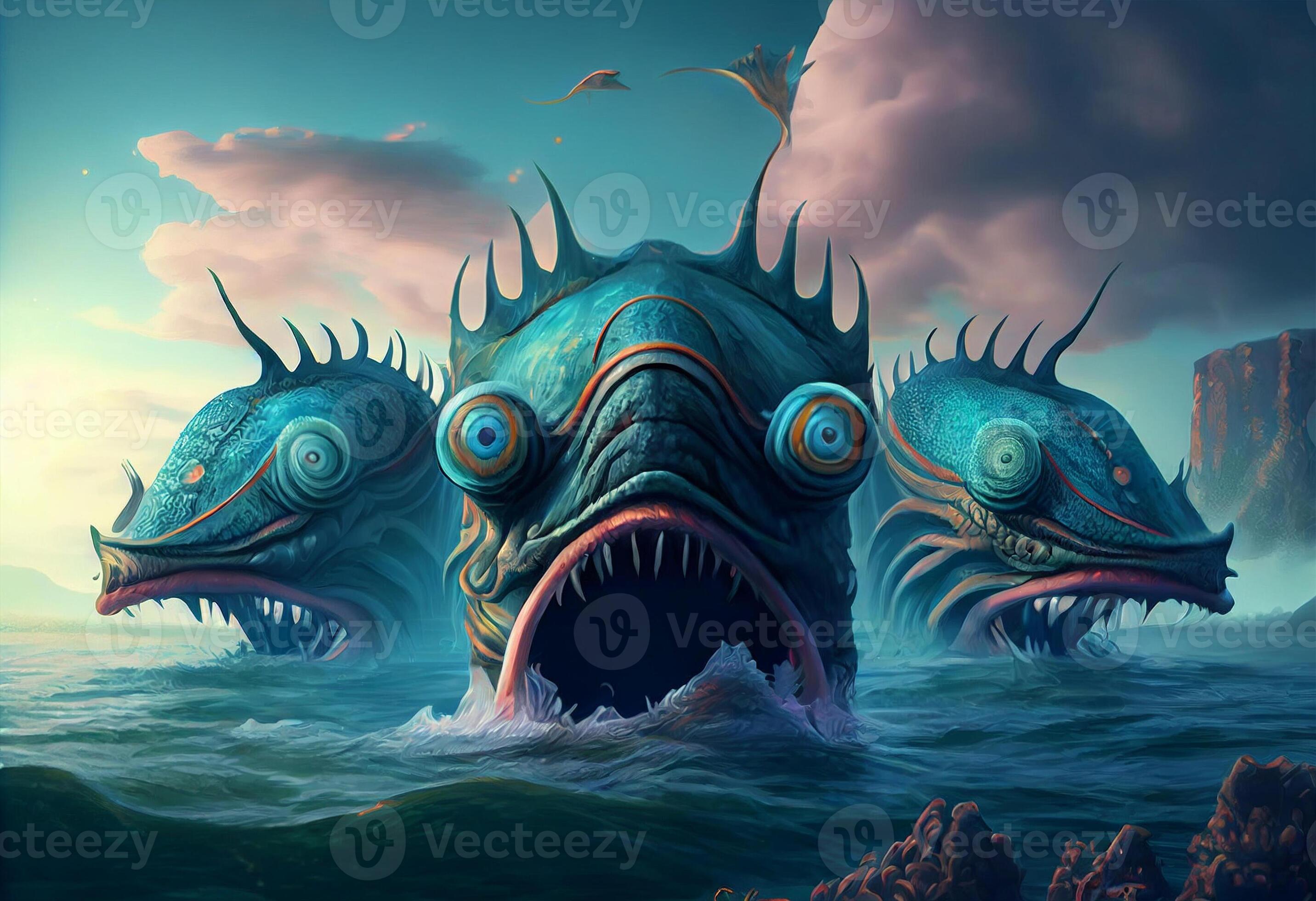 2864x1960 Three head sea monster fantasy 3D