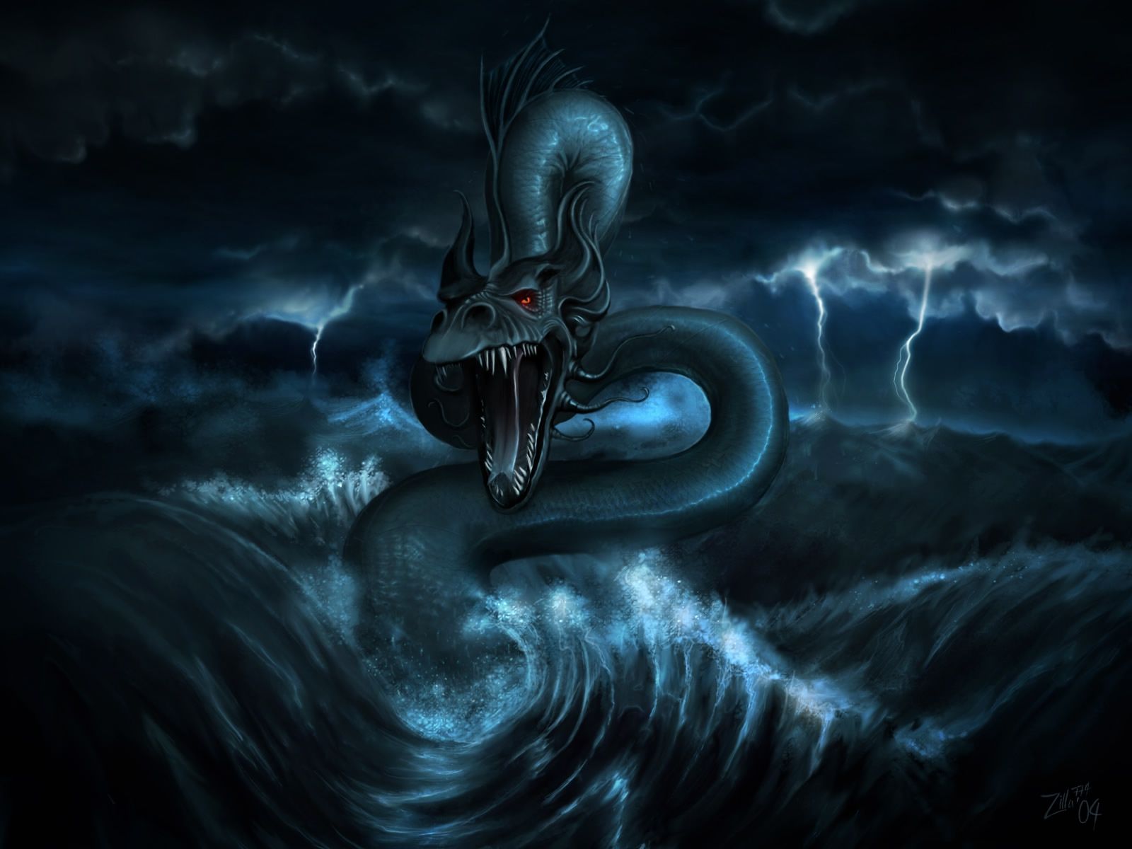 1600x1200 dragon, monster, water Wallpaper, HD