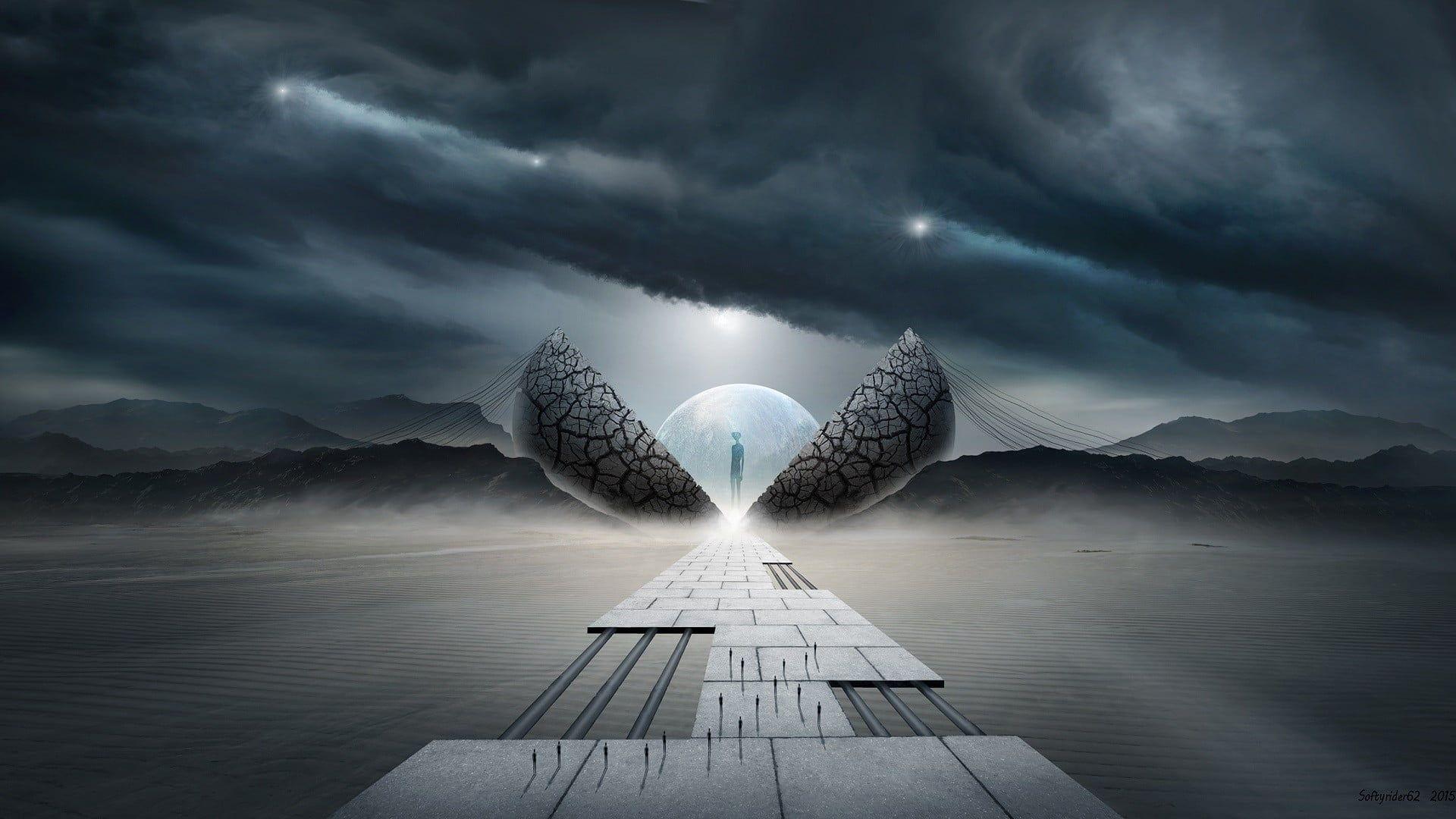 1920x1080 Pair of gray Adidas Yeezy Boost 350 V artwork, fantasy art