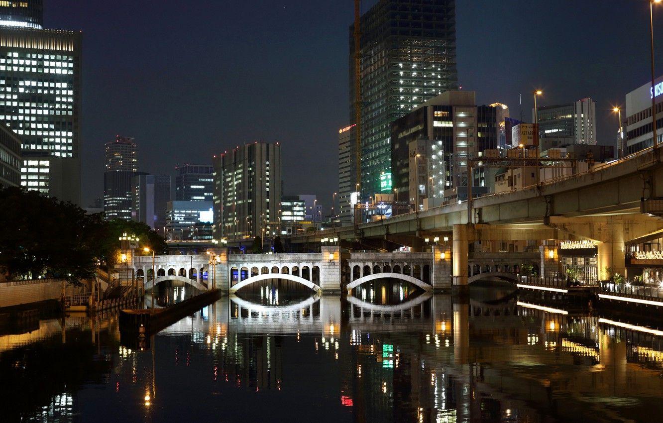 1332x850 Wallpaper water, night, bridge, lights, reflection, home