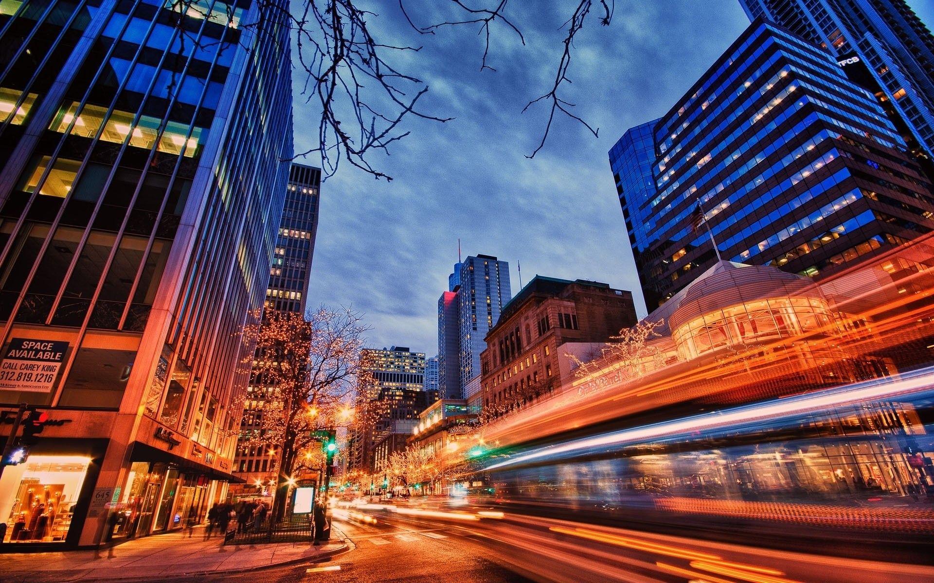 1920x1200 City, Night, Lights, Skyscraper, Speed, Hdr