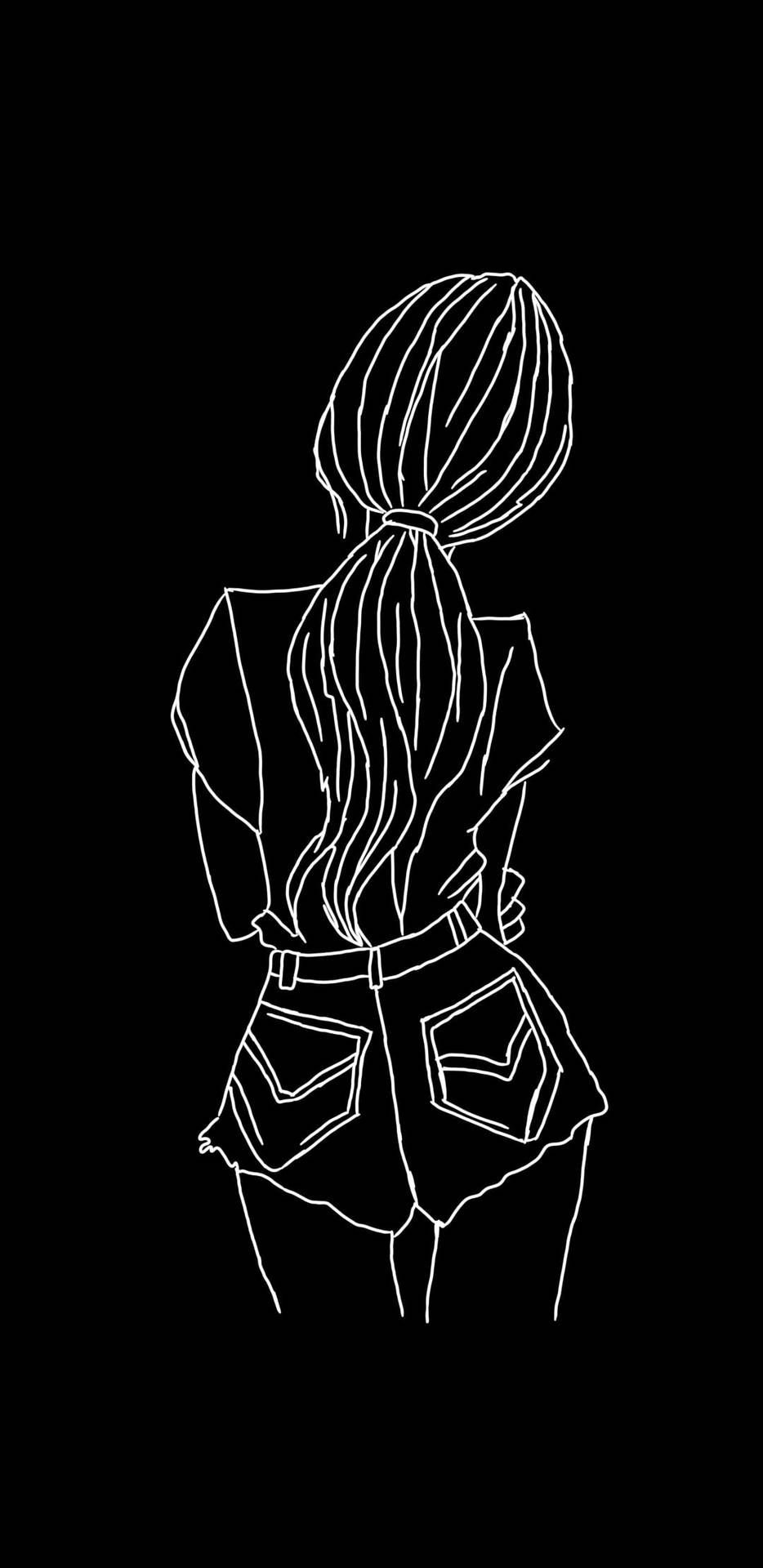934x1920 Woman Back Sketch Dark Girly Wallpaper