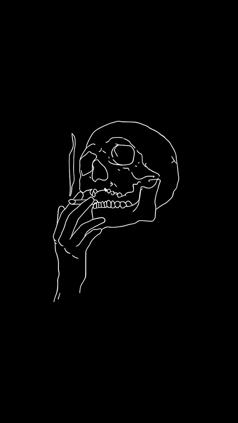 800x1422 Skull Smoking, black background, art